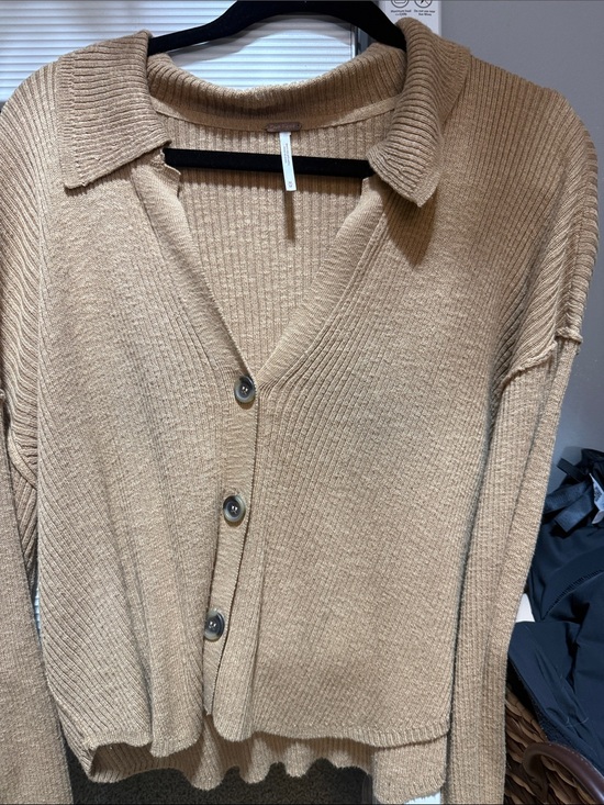 Free People Sweaters - Free People Button-Front V-Neck Cardigan in Camel Brown